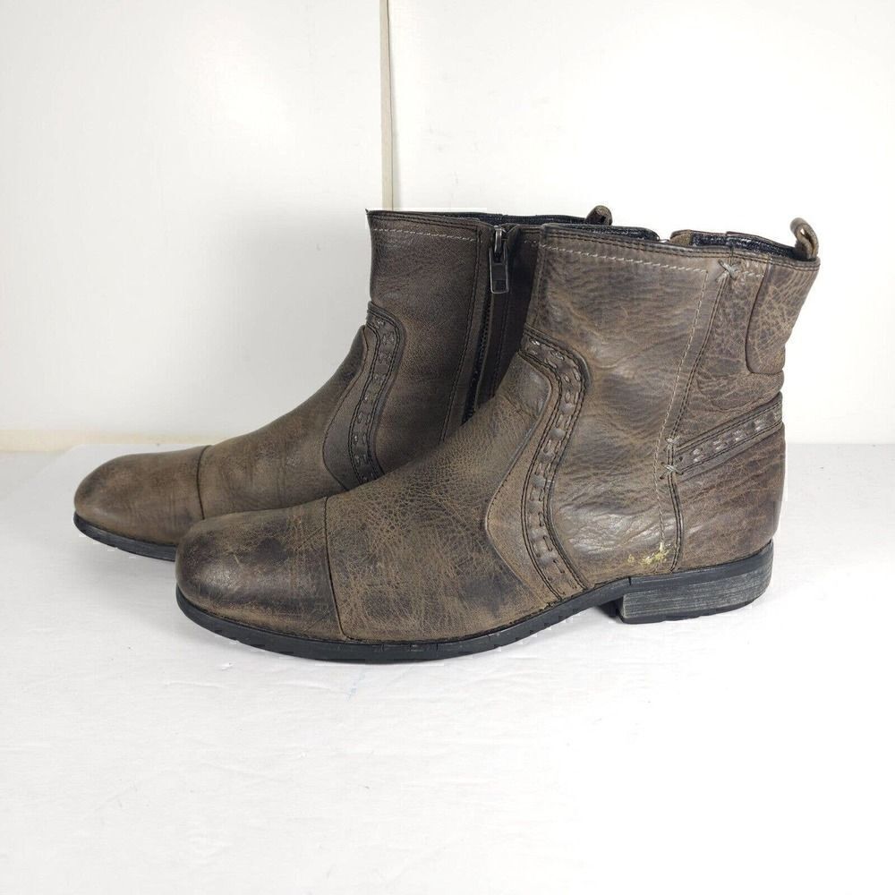 Bed Stu Men's Revolution US9,5 Distressed Brown Leather Ankle BikerBoots